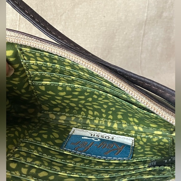 Fossil Key-Per Wallet Wristlet City Print Zipper Pouch Coated Canvas & Leather - Picture 7 of 9
